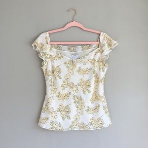 LOFT Floral Flutter Chiffon Cap Sleeve Blouse